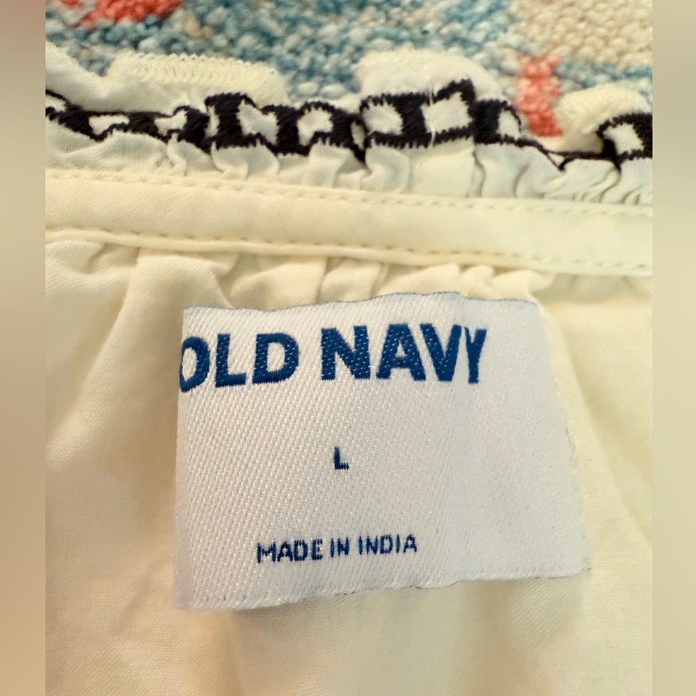 Old Navy‎ Cream Mini 100%Cotton Dress with Black Embroidery Large - Picture 9 of 13